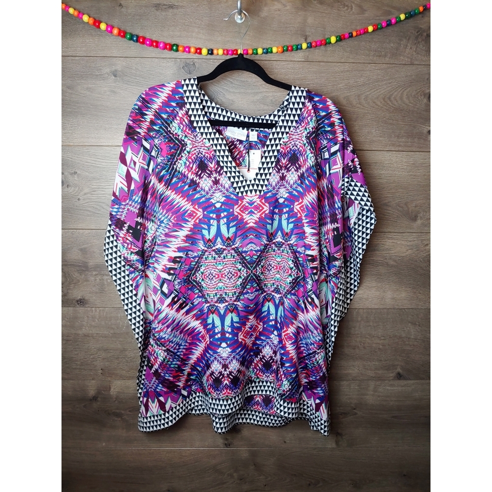 Bisou Bisou Aztec Print Poncho top NWT